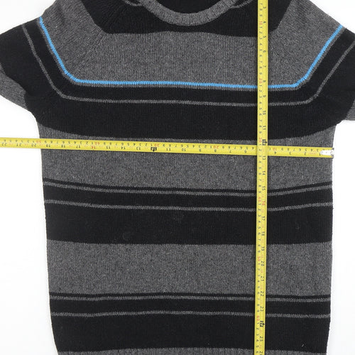 PULL & BEAR Mens Grey Striped Crew Neck Cotton Blend Jumper L