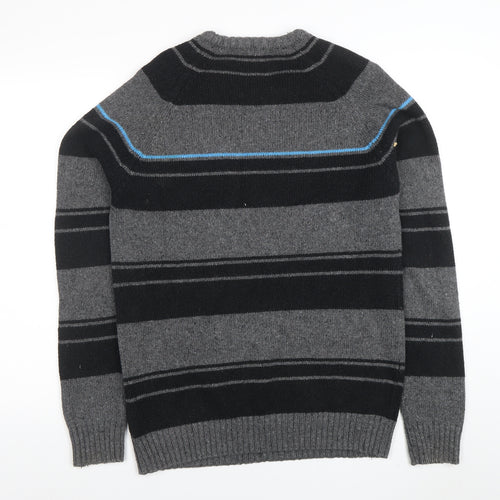 PULL & BEAR Mens Grey Striped Crew Neck Cotton Blend Jumper L