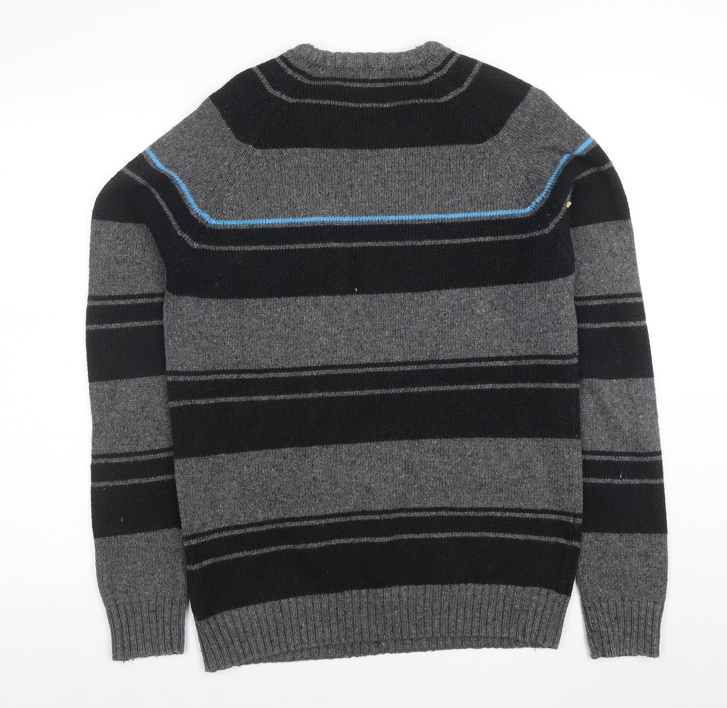 PULL & BEAR Mens Grey Striped Crew Neck Cotton Blend Jumper L