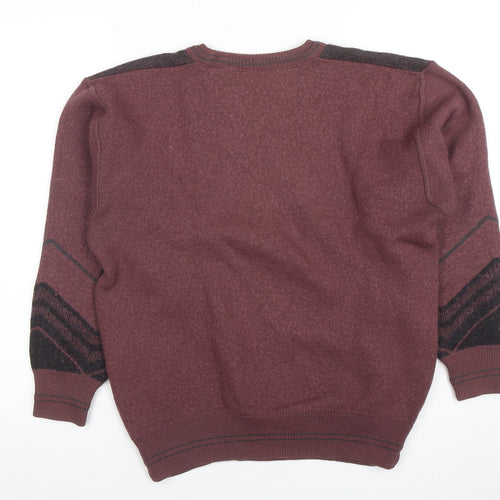 Pierre Sangan Womens Burgundy Wool Blend Crew Neck Pullover Jumper Size L