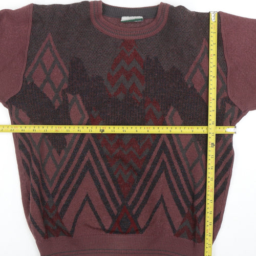 Pierre Sangan Womens Burgundy Wool Blend Crew Neck Pullover Jumper Size L