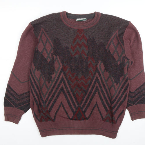Pierre Sangan Womens Burgundy Wool Blend Crew Neck Pullover Jumper Size L