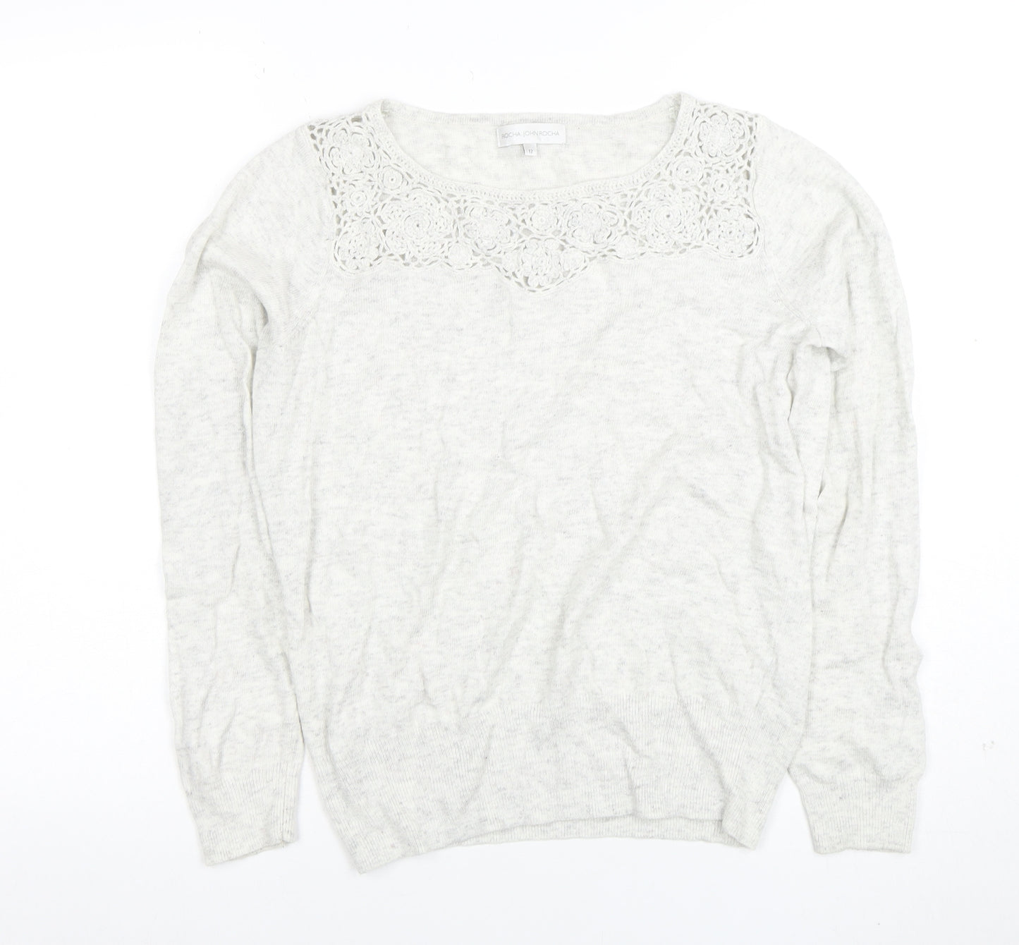 Rocha John Rocha Women Ivory Size 12 Lace Detail Long Sleeve Jumper