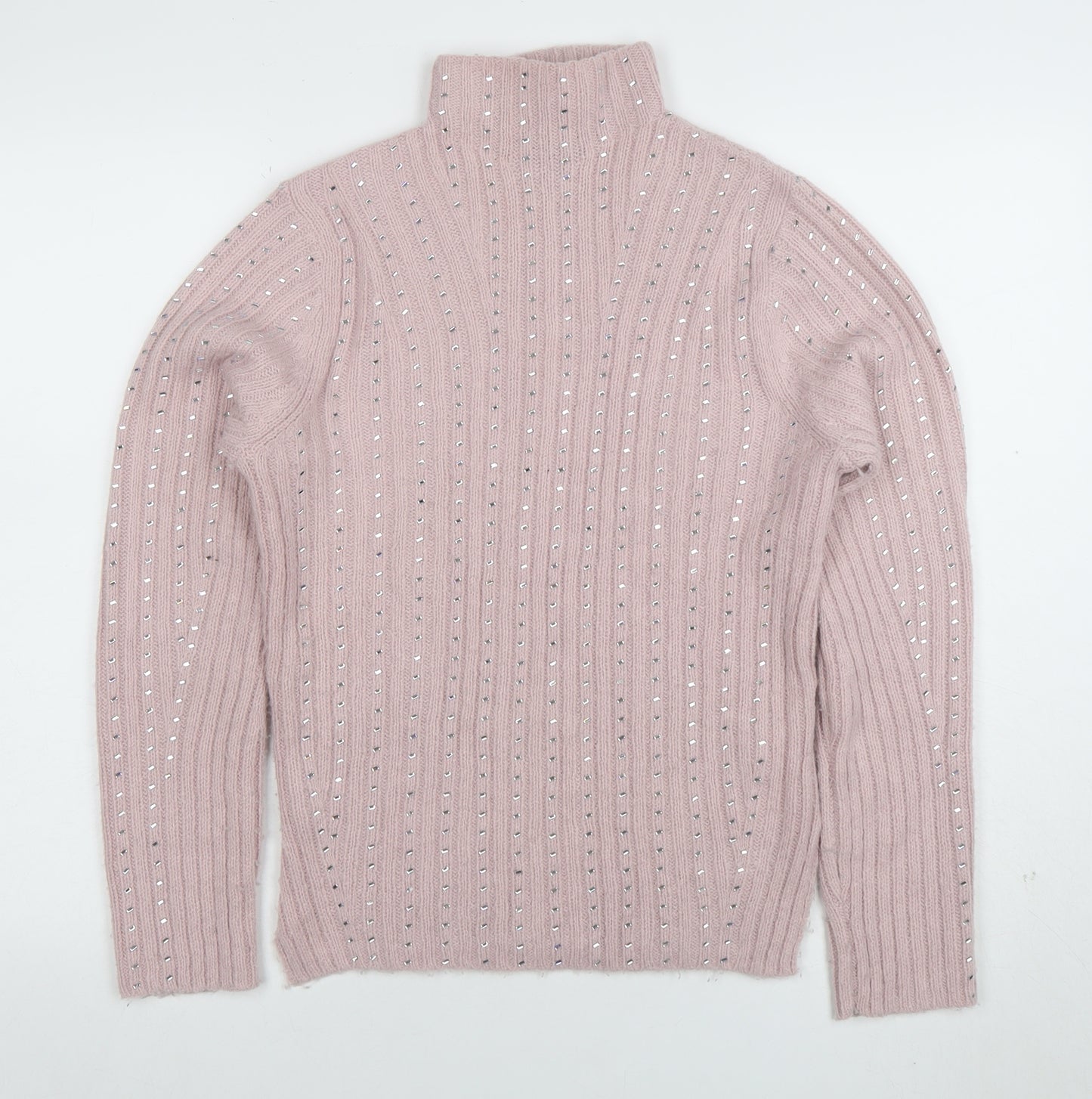 Lipsy London Women’s Pink Roll Neck Beaded Knit Jumper Size 10