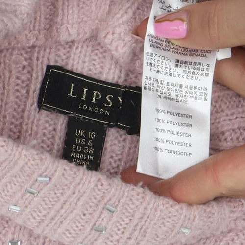 Lipsy London Women’s Pink Roll Neck Beaded Knit Jumper Size 10