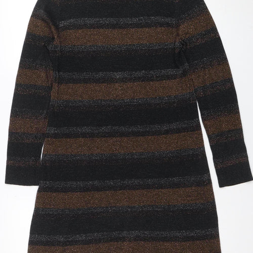 Papaya Women Black Striped Jumper Dress Size 10 Long Sleeve Knitwear