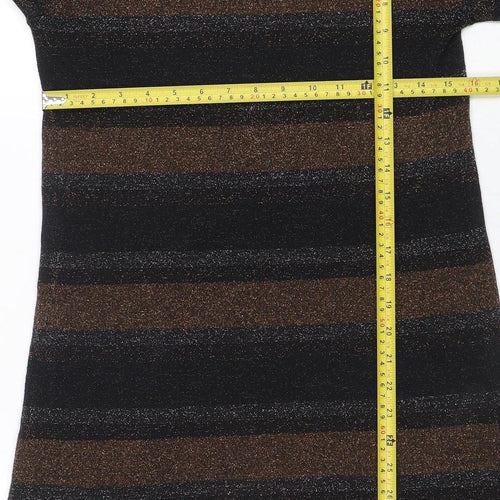 Papaya Women Black Striped Jumper Dress Size 10 Long Sleeve Knitwear