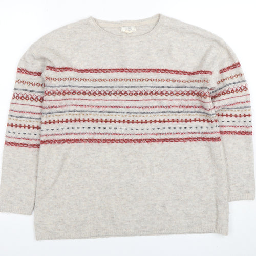 Fat Face Women Beige Fair Isle Wool Blend Jumper Size 10
