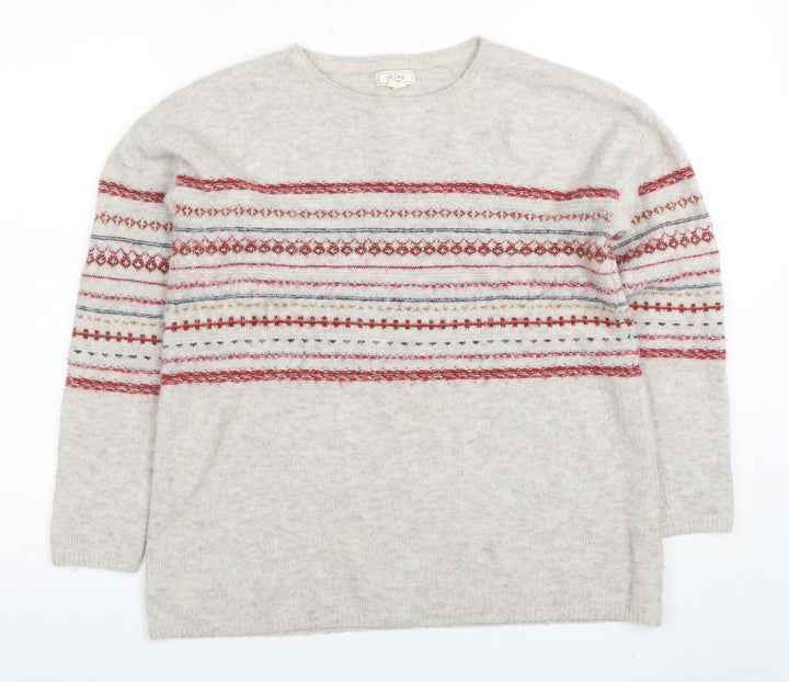 Fat Face Women Beige Fair Isle Wool Blend Jumper Size 10