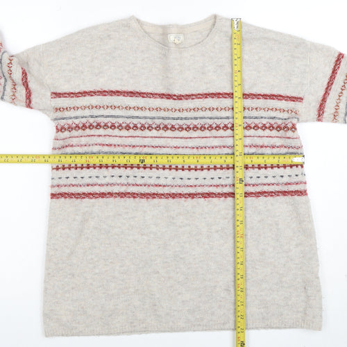 Fat Face Women Beige Fair Isle Wool Blend Jumper Size 10