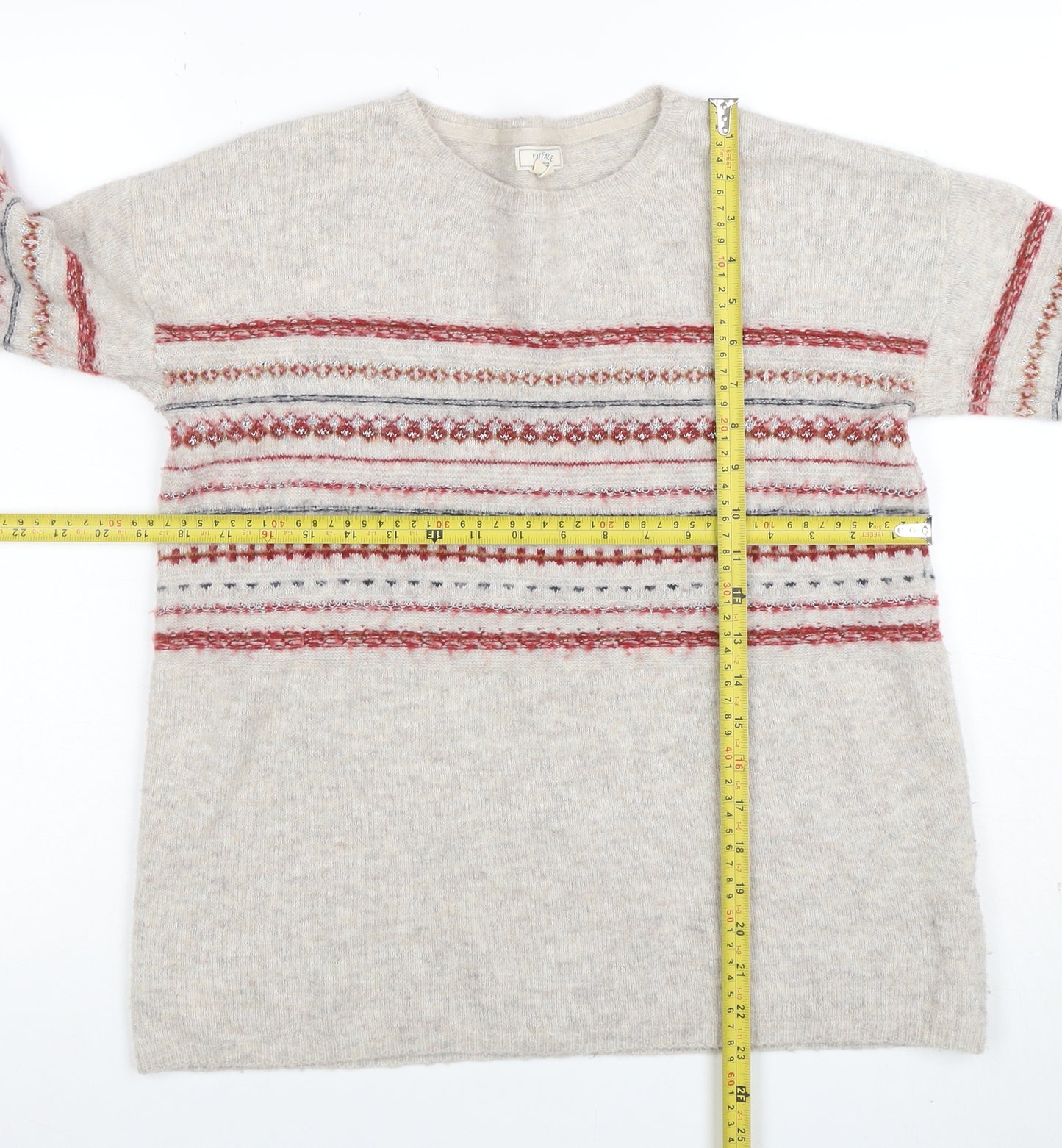 Fat Face Women Beige Fair Isle Wool Blend Jumper Size 10