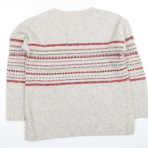 Fat Face Women Beige Fair Isle Wool Blend Jumper Size 10