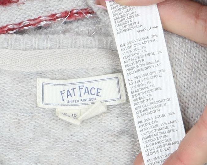 Fat Face Women Beige Fair Isle Wool Blend Jumper Size 10