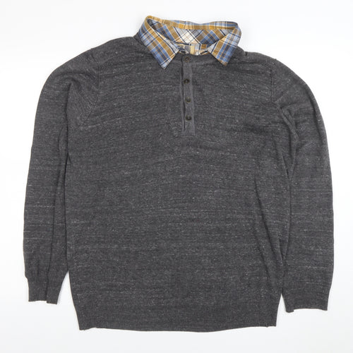 Marks and Spencer North Coast Grey Knit Long Sleeve Collared Polo L