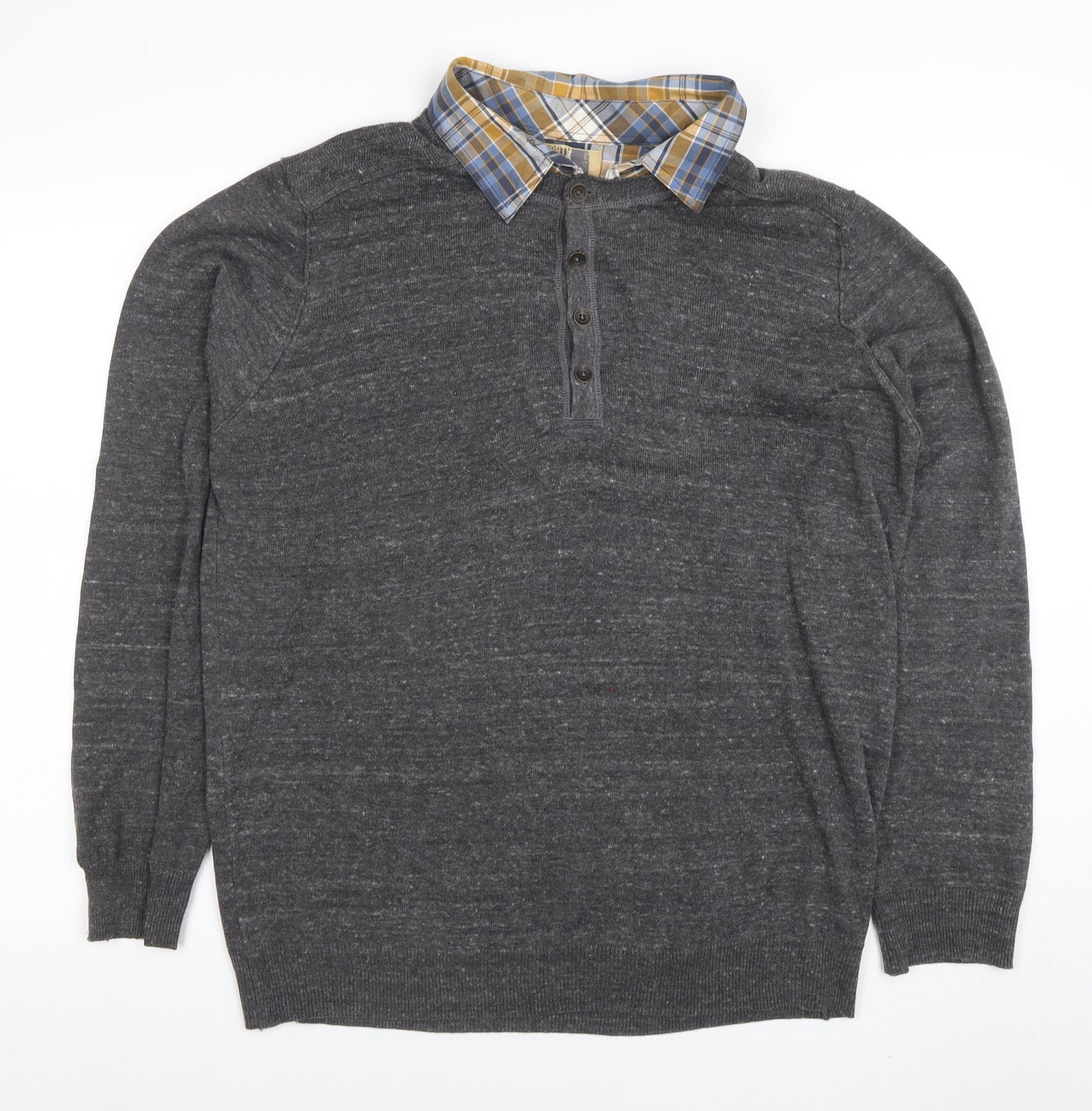 Marks and Spencer North Coast Grey Knit Long Sleeve Collared Polo L