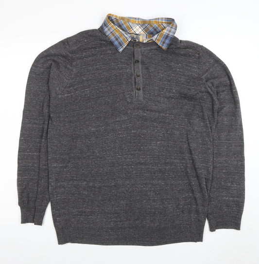 Marks and Spencer North Coast Grey Knit Long Sleeve Collared Polo L