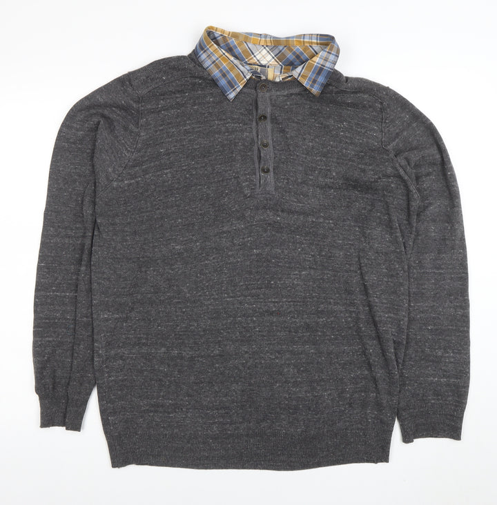 Marks and Spencer North Coast Grey Knit Long Sleeve Collared Polo L