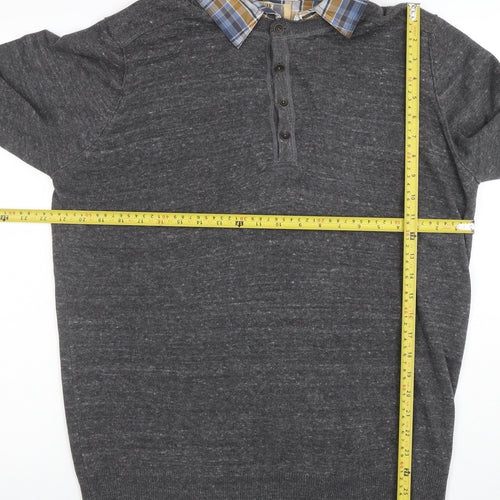 Marks and Spencer North Coast Grey Knit Long Sleeve Collared Polo L