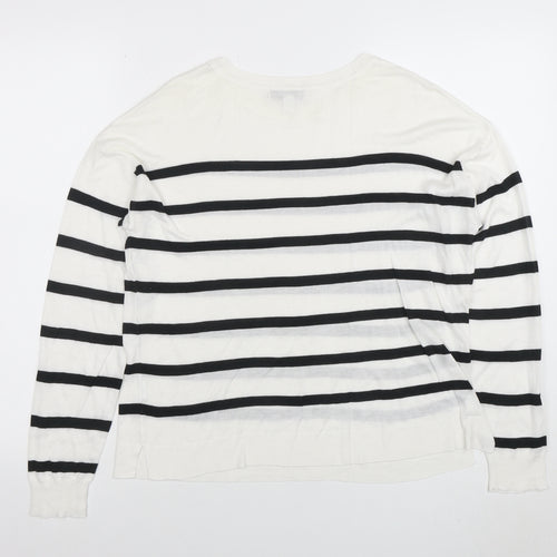 Marks and Spencer Women's White Striped Long Sleeve Cotton T-Shirt M