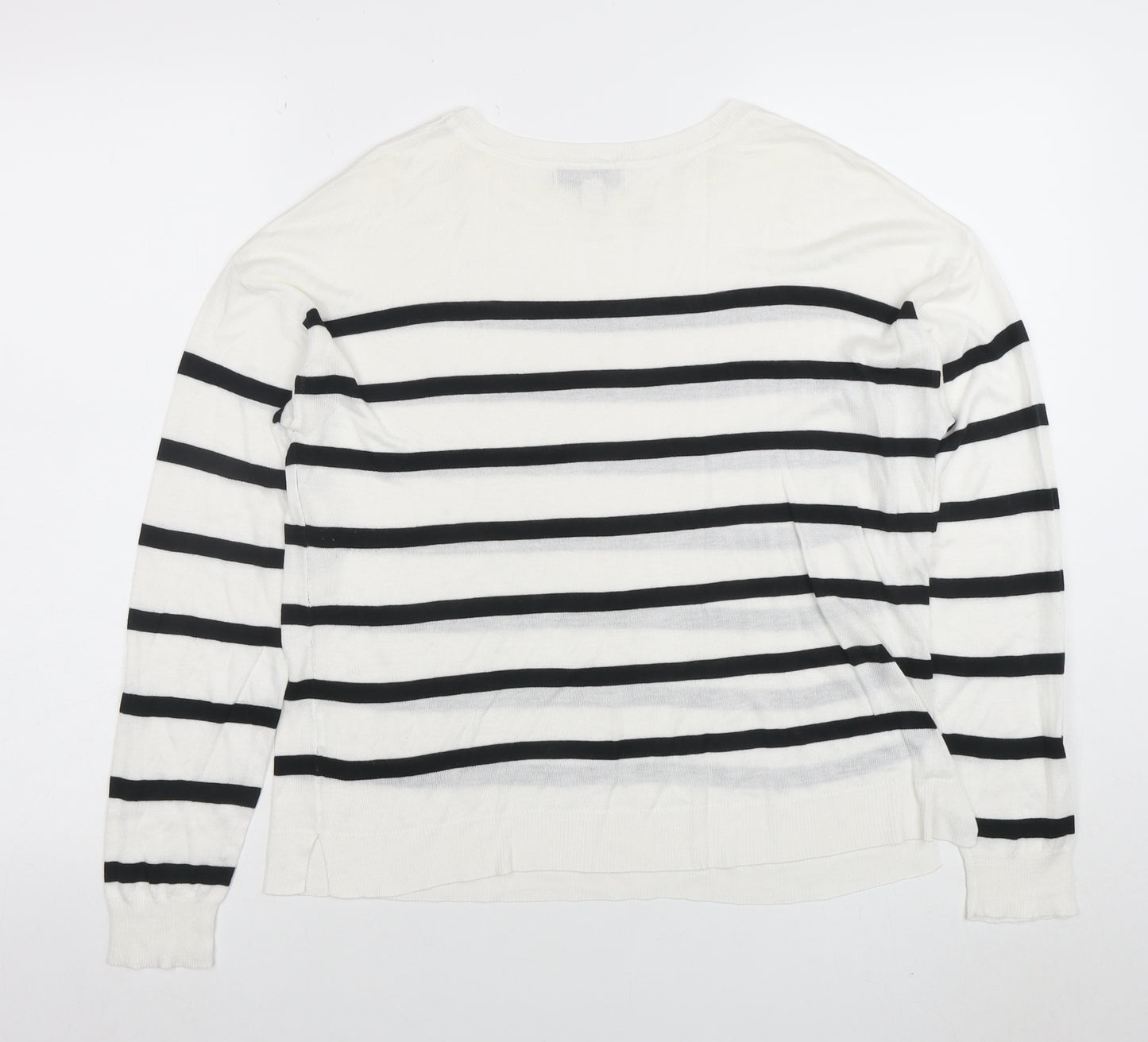 Marks and Spencer Women's White Striped Long Sleeve Cotton T-Shirt M