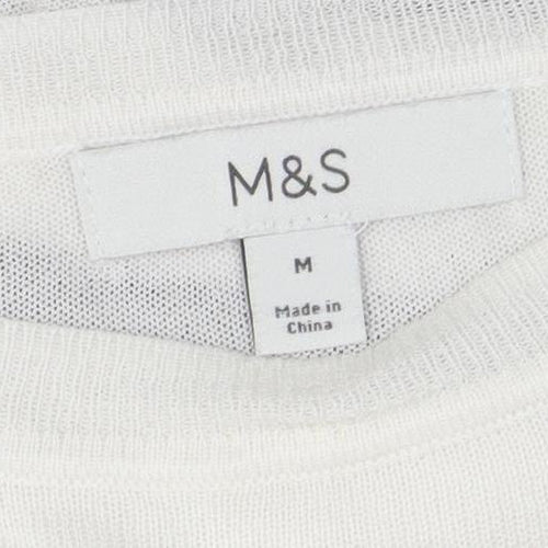 Marks and Spencer Women's White Striped Long Sleeve Cotton T-Shirt M