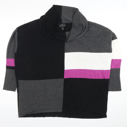 Marble Womens Black Colour Block Cowl Neck Cotton Jumper Size 12