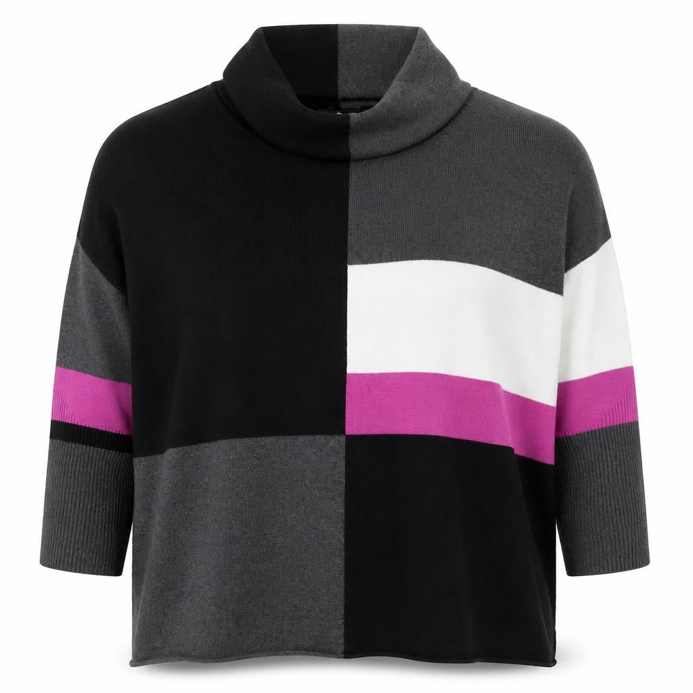 Marble Womens Black Colour Block Cowl Neck Cotton Jumper Size 12