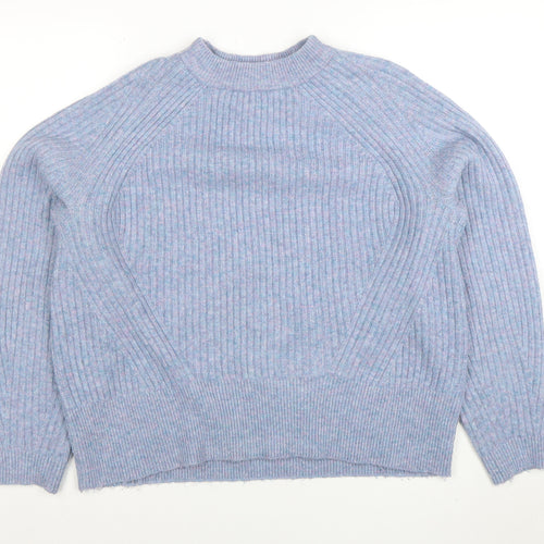 Marks and Spencer Women Blue Acrylic Blend Ribbed Pullover Jumper L