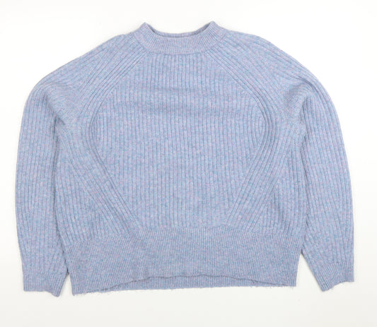 Marks and Spencer Women Blue Acrylic Blend Ribbed Pullover Jumper L
