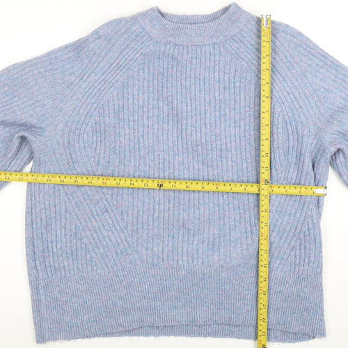 Marks and Spencer Women Blue Acrylic Blend Ribbed Pullover Jumper L