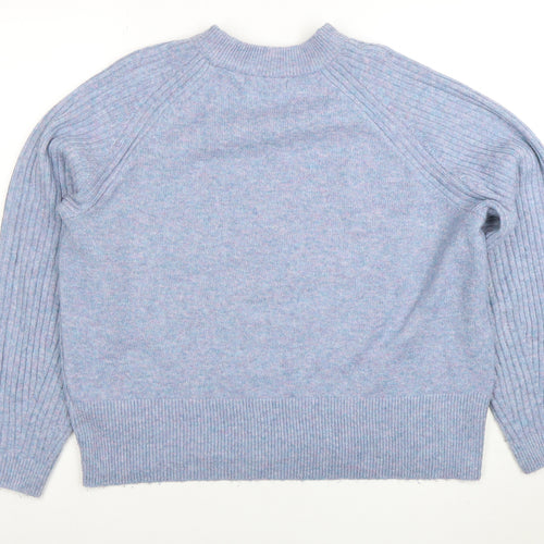 Marks and Spencer Women Blue Acrylic Blend Ribbed Pullover Jumper L