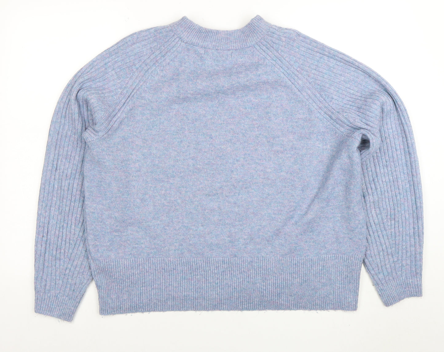 Marks and Spencer Women Blue Acrylic Blend Ribbed Pullover Jumper L
