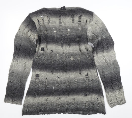 Urban Outfitters Women Grey Open-Knit Distressed Pullover Jumper S