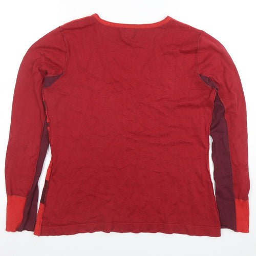 Miss Captain Womens Red Floral V-Neck Cotton Long Sleeve Top Size 12