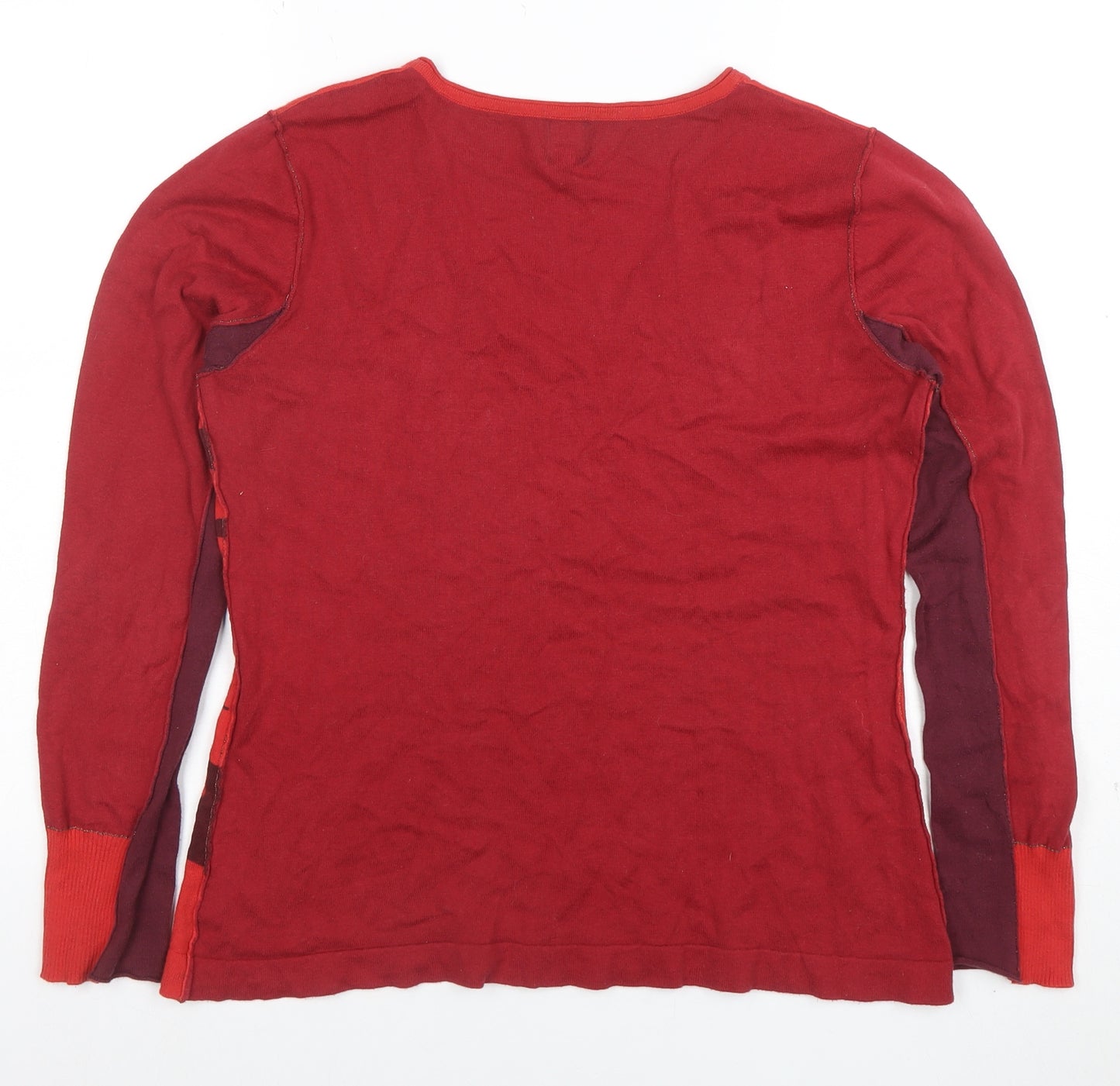 Miss Captain Womens Red Floral V-Neck Cotton Long Sleeve Top Size 12