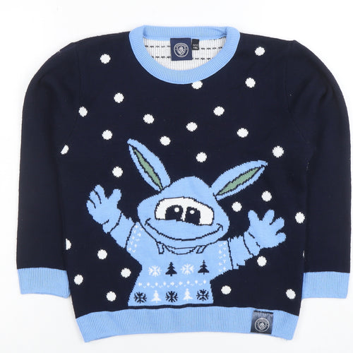 Manchester City Boys Navy Blue Acrylic Crew Neck Jumper 11/12 Years Christmas Design