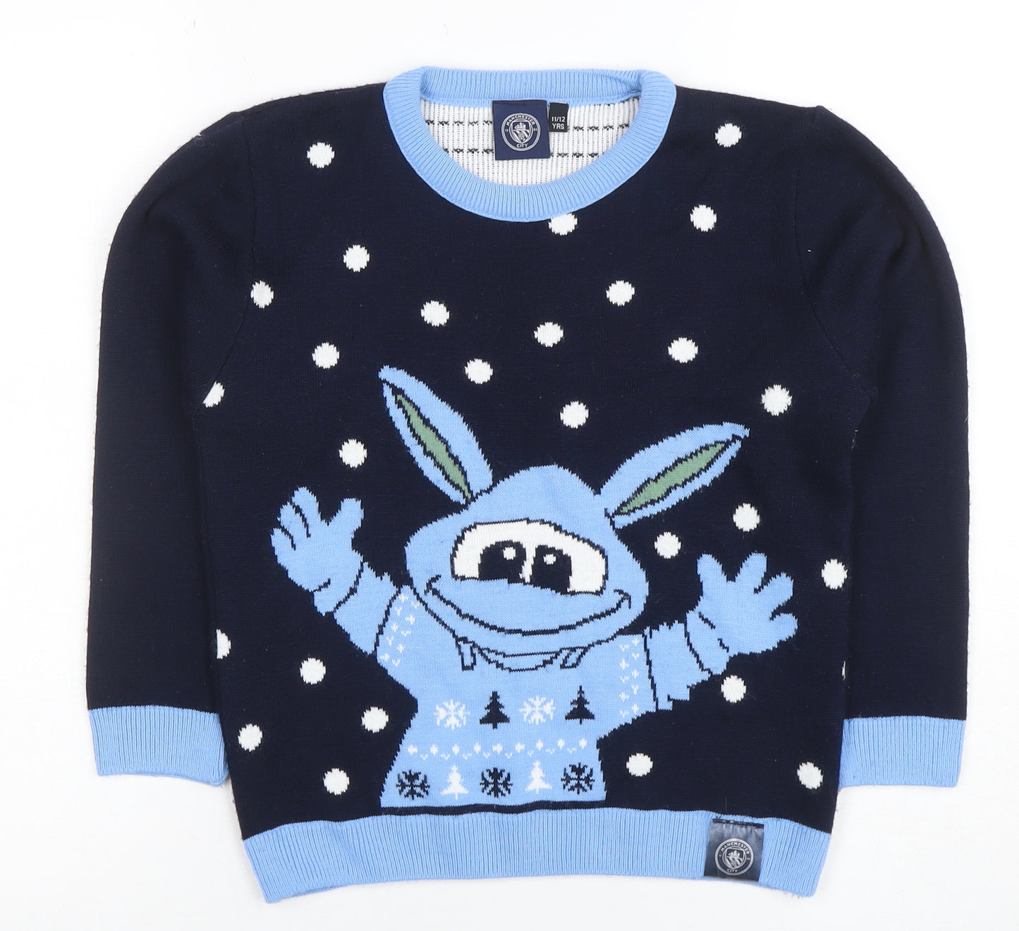 Manchester City Boys Navy Blue Acrylic Crew Neck Jumper 11/12 Years Christmas Design