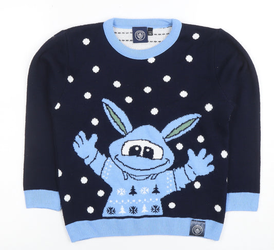 Manchester City Boys Navy Blue Acrylic Crew Neck Jumper 11/12 Years Christmas Design