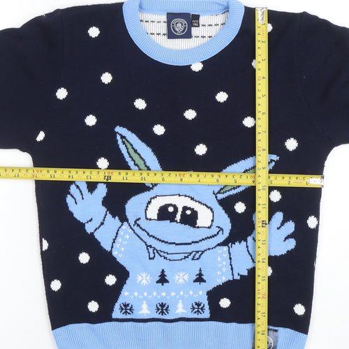 Manchester City Boys Navy Blue Acrylic Crew Neck Jumper 11/12 Years Christmas Design