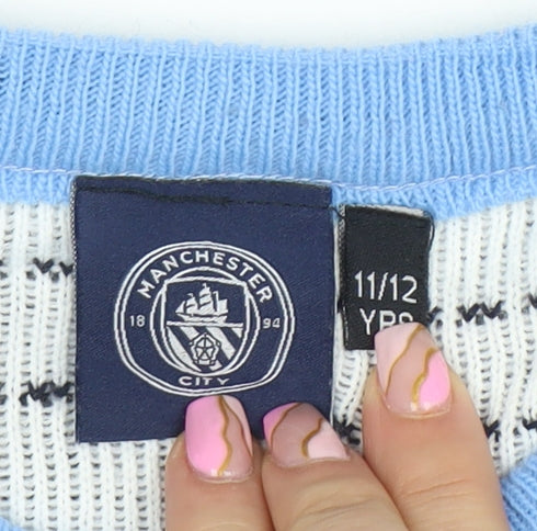 Manchester City Boys Navy Blue Acrylic Crew Neck Jumper 11/12 Years Christmas Design