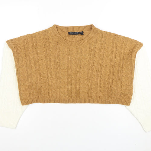 Brave Soul Women Camel & Cream Cable-Knit Cropped Jumper Size S