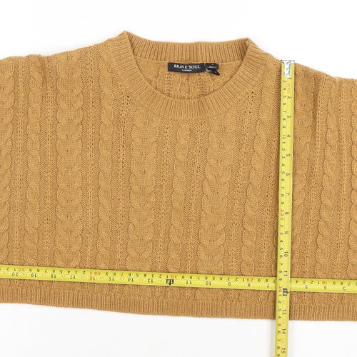 Brave Soul Women Camel & Cream Cable-Knit Cropped Jumper Size S