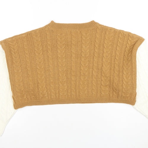 Brave Soul Women Camel & Cream Cable-Knit Cropped Jumper Size S