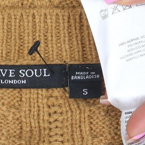 Brave Soul Women Camel & Cream Cable-Knit Cropped Jumper Size S