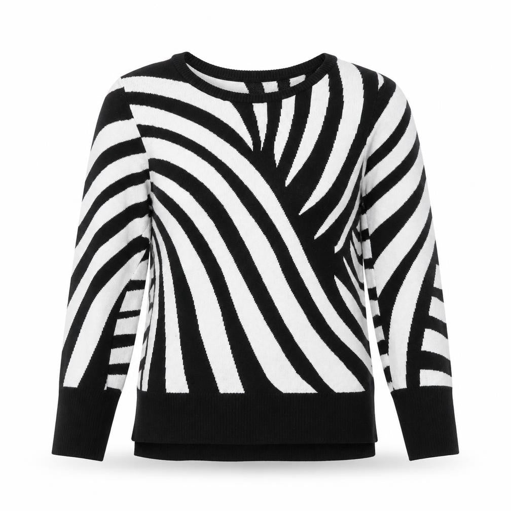 Front view of bpc Selection Women’s Black White Jumper Zebra Print Long Sleeve, size S