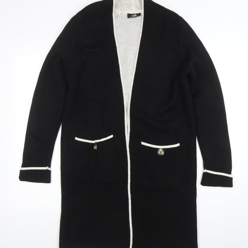 Wallis Womens Black Long Cardigan with White Trim Size S