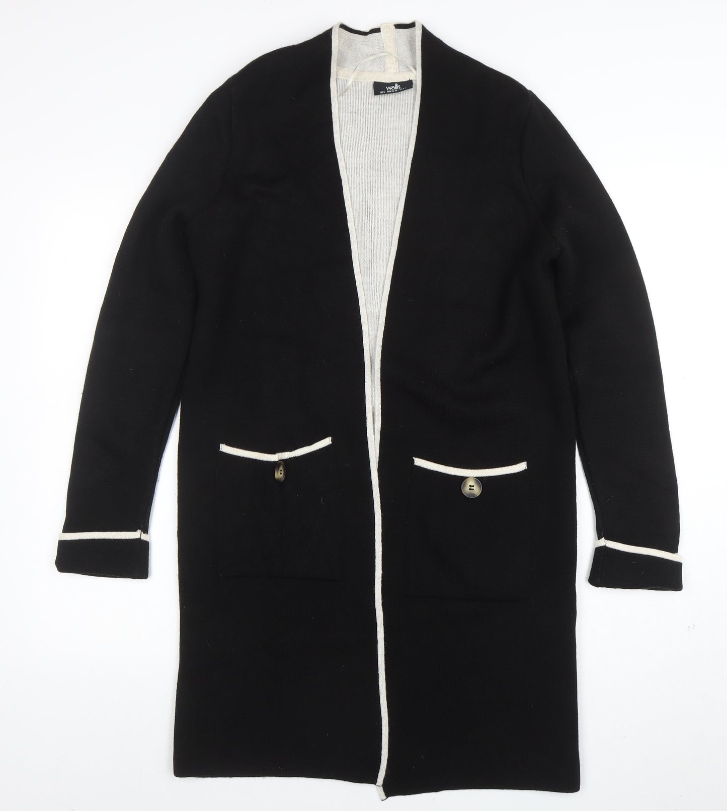 Wallis Womens Black Long Cardigan with White Trim Size S