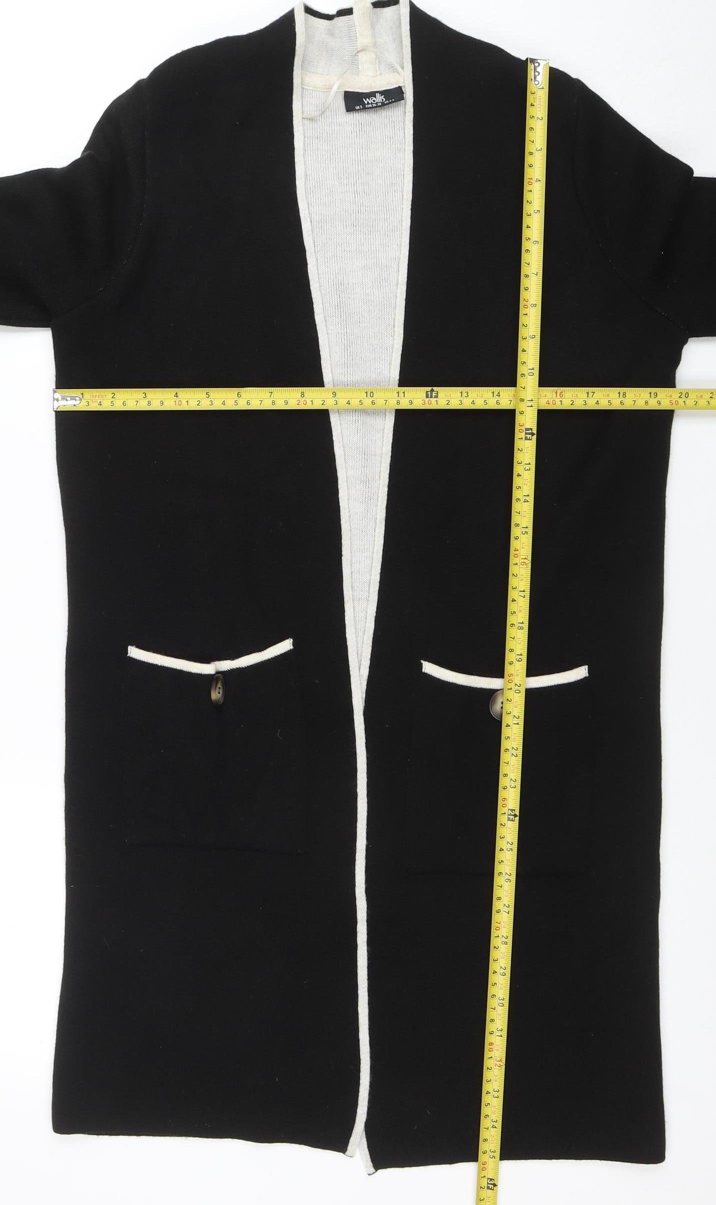 Wallis Womens Black Long Cardigan with White Trim Size S