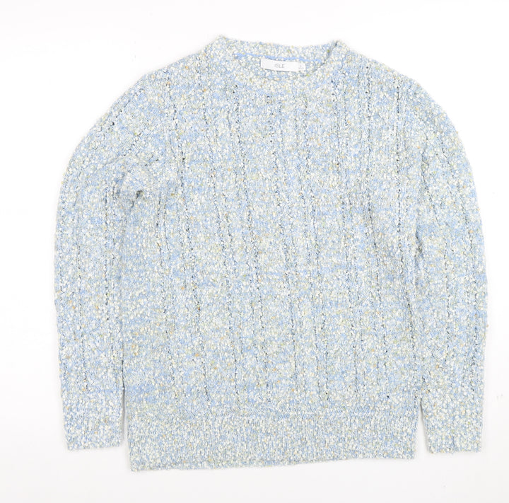 Isle Women's Blue Chunky-Knit Crew Neck Pullover Jumper Size S