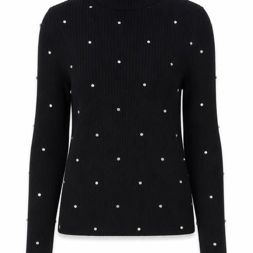 ZARA Women Black Beaded Roll Neck Ribbed Knit Jumper Size M